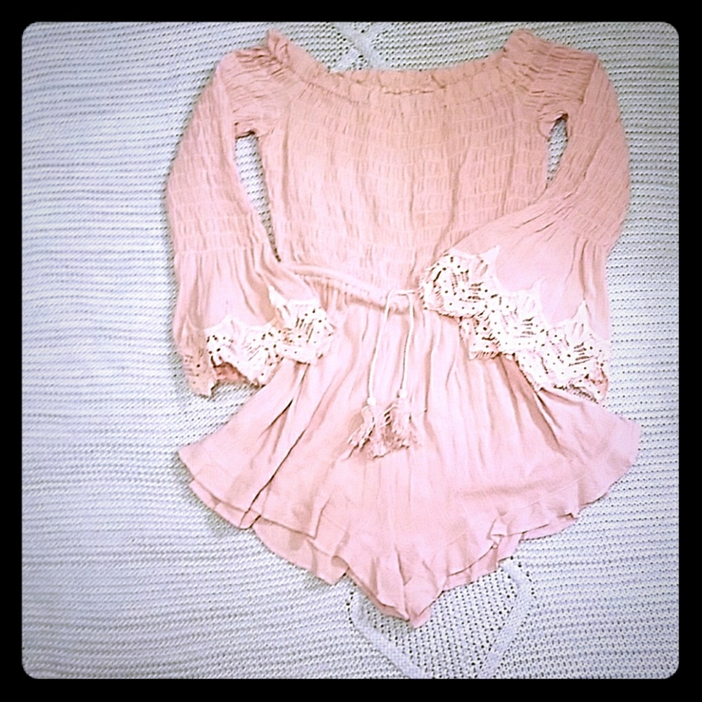 Cutest dusty pink lace and ruffles romper